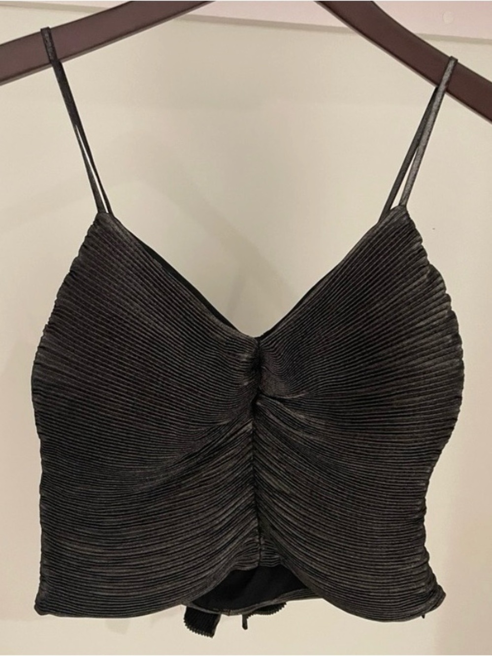 🖤 Express Black Pleated Spaghetti-Strap Crop Cami with Back Bow Accent 🖤